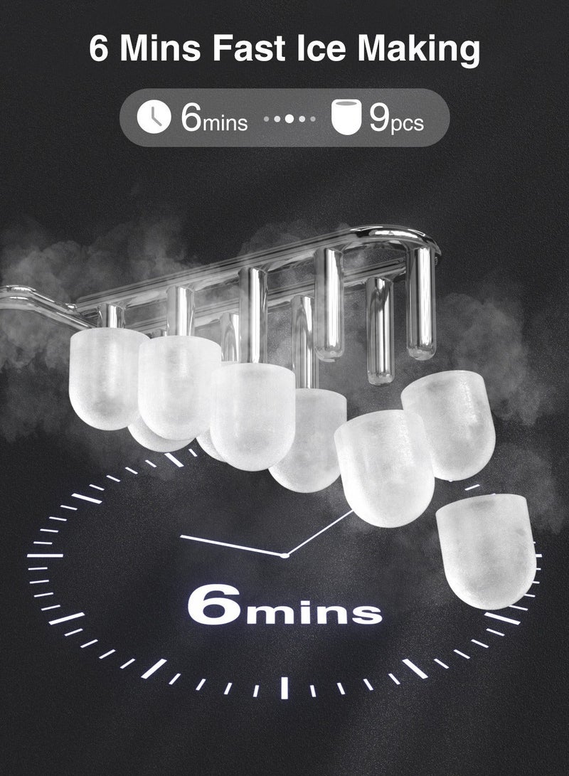 كراونفول مصنع الثلج كراونفول للتجميد على الطاولة مع مقبض, مصنع ثلج ذاتي التنظيف مع ملعقة وسلة, 12 كجم/24 ساعة, 9 مكعبات في 6 دقائق, آلة ثلج صغيرة محمولة مع ملعقة وسلة للمنزل والمطبخ والمكتب والبار والحفلات - Image 2